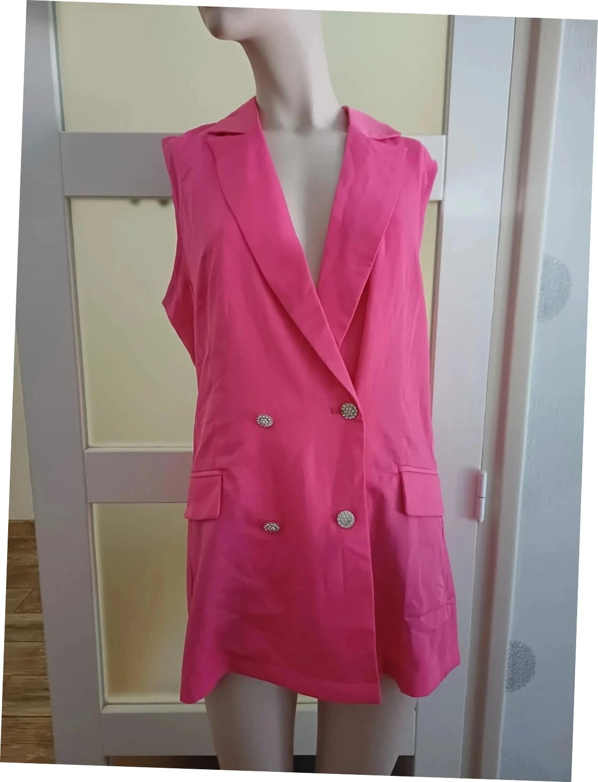 Gilet long / Blazer sans manches rose fuchsia Liberté Essentiel - Taille M - NEUF